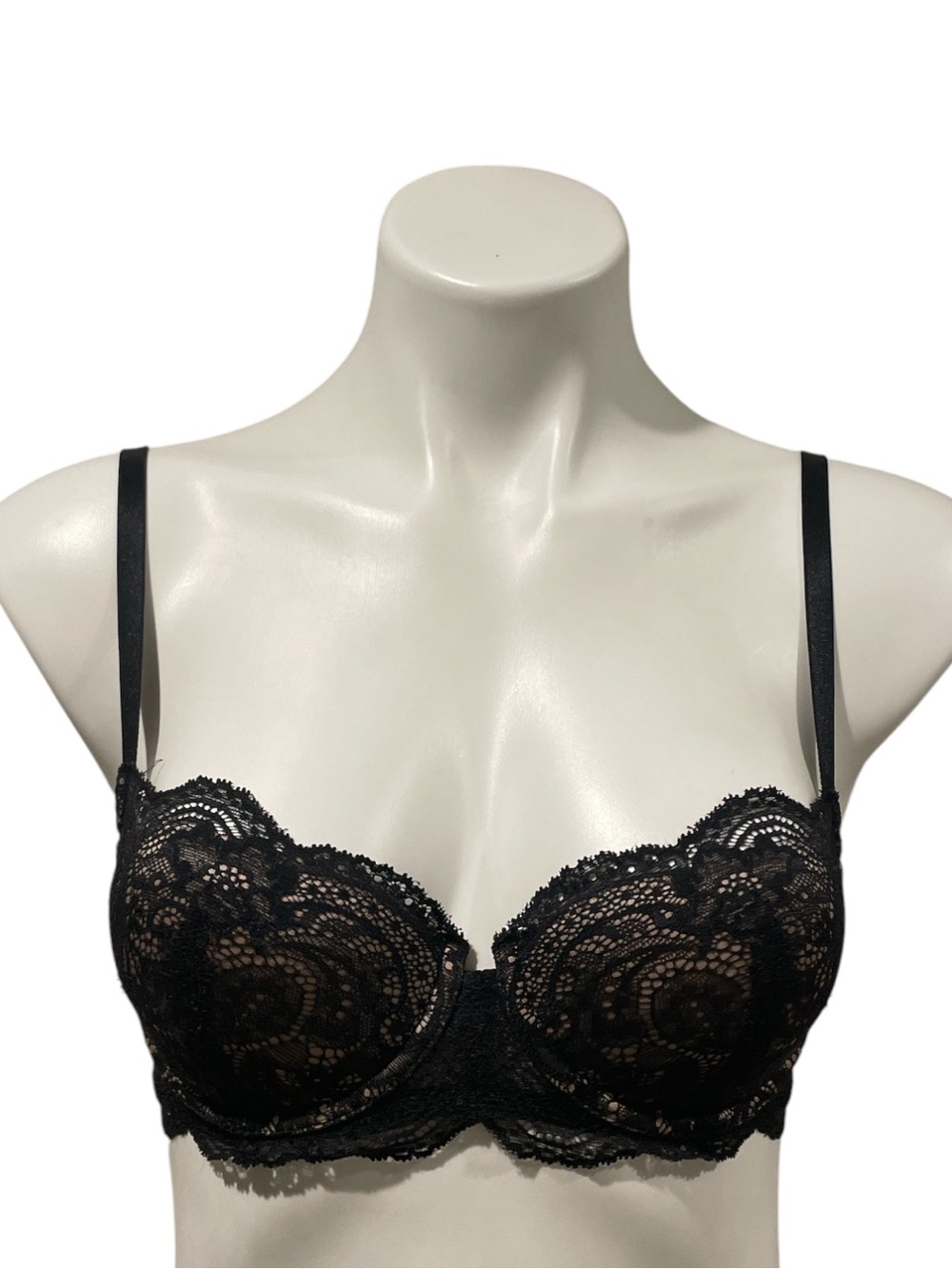 ThirdLove 24/7 Lace Balconette Bra Underwire Black Scalloped Edge 32C